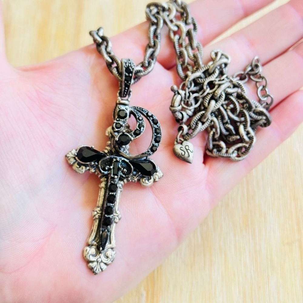 Sweet Romance USA Sword Necklace Victorian Style Goth Rhinestone Black Dagger